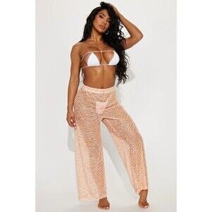 Tinibikini Swimwear Orange Zebra Print Mesh Coverup Pants‎ Size Large RefM036